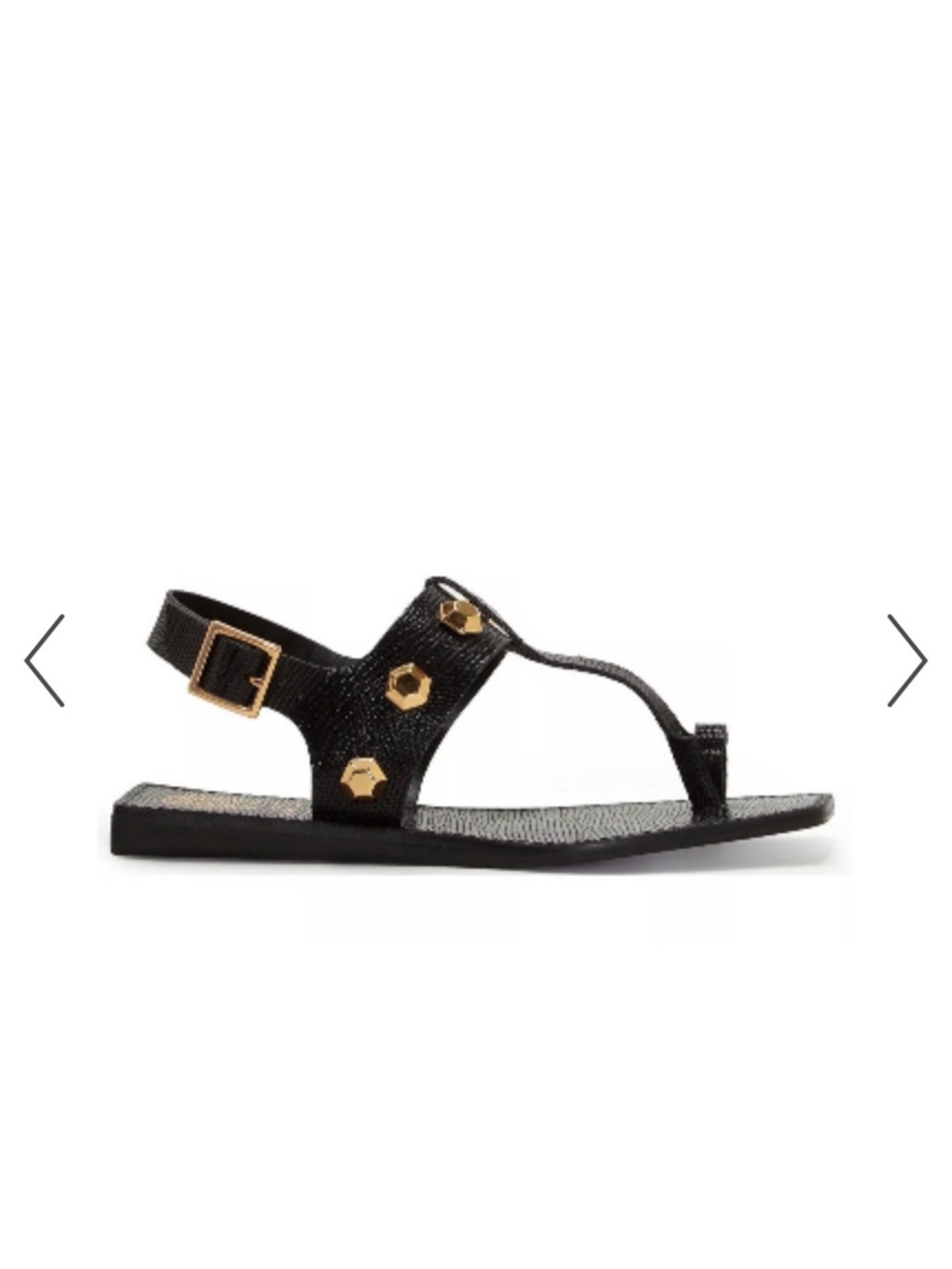 Black T-Strap Sandals with Gold Stud Accents